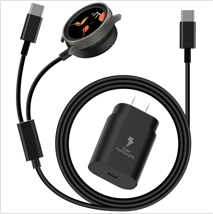 DuoCaiBao Galaxy Watch Charger Compatible Galaxy Watch 8/7/6/6 Classic/5 Pro/5/4 Classic/3 Active2/1, 2-in-1 USB C Fast Charging Cable, 25W Super Fast Charger for Galaxy S25/24/23/iPhone 16/15(5FT) - Image 1