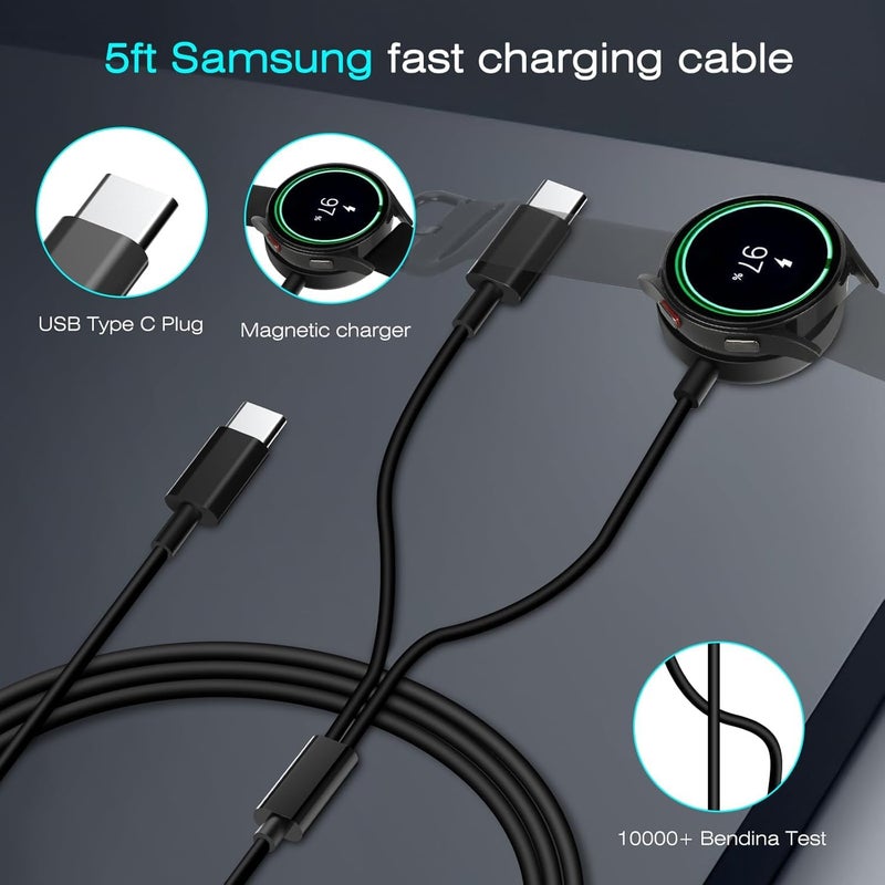 DuoCaiBao Galaxy Watch Charger Compatible Galaxy Watch 8/7/6/6 Classic/5 Pro/5/4 Classic/3 Active2/1, 2-in-1 USB C Fast Charging Cable, 25W Super Fast Charger for Galaxy S25/24/23/iPhone 16/15(5FT) - Image 4