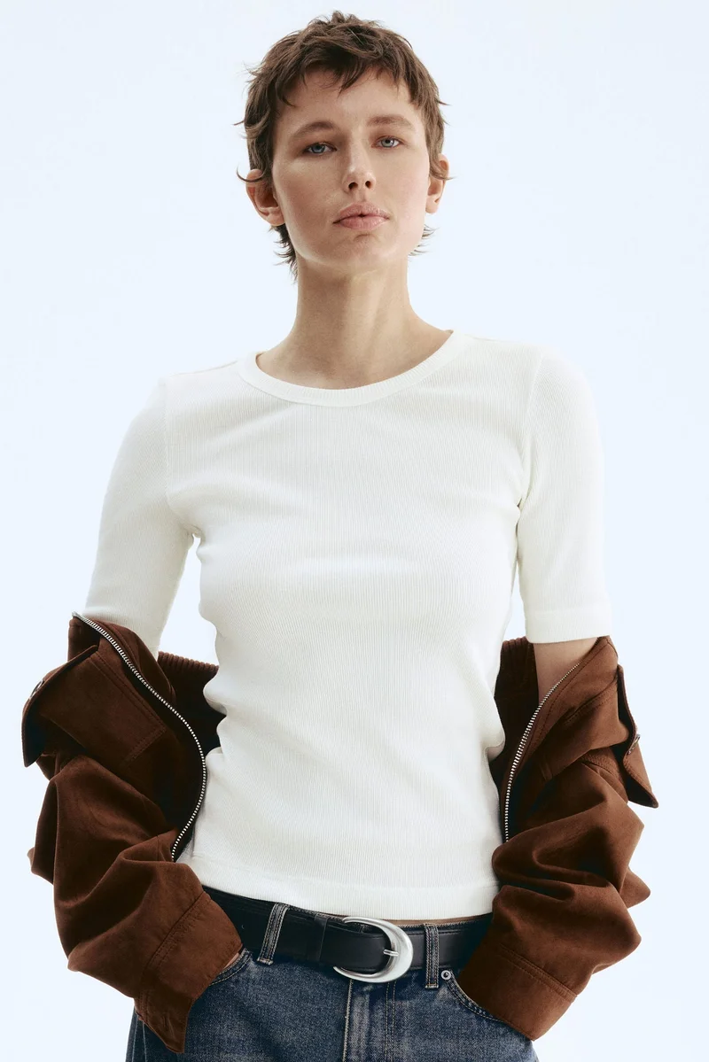 H&M Ribbed silk-blend top