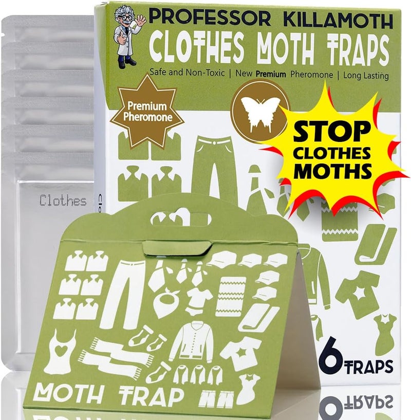 Professor Killamoth Triple Strength Clothes Moth Traps – Safe, Non-Toxic Closet Moth Prevention for Clothes & Wool – Pheromone Traps for House & Wardrobe Protection – 6 Pack - Image 1