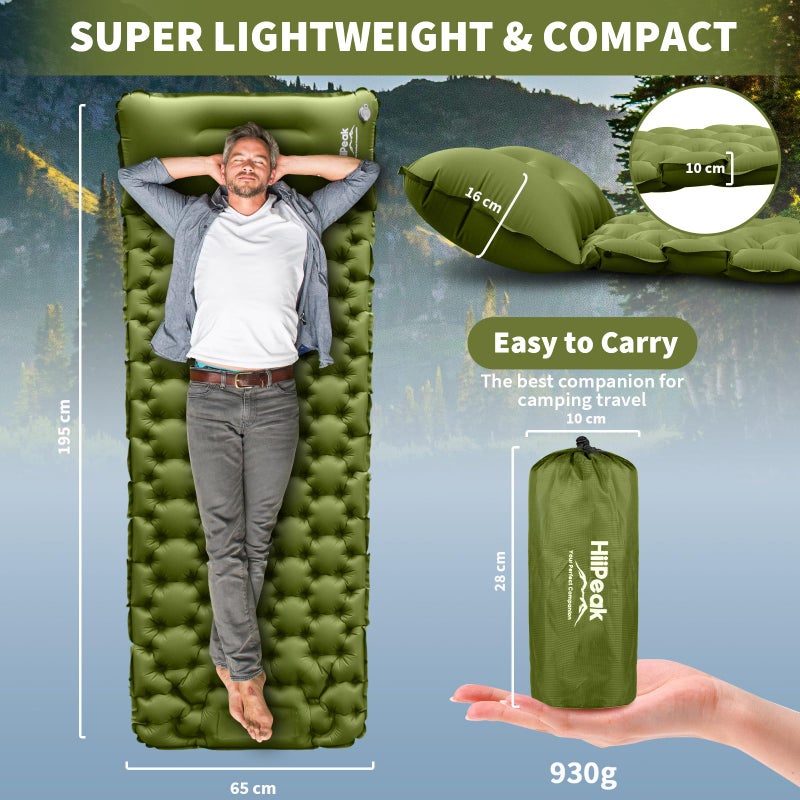 HiiPeak Sleeping Pad for Camping- Ultralight Inflatable Sleeping Mat with Built-in Foot Pump & Pillow, Upgraded Compact Camping Air Mattress for Tent, Backpacking, Hiking - Image 2