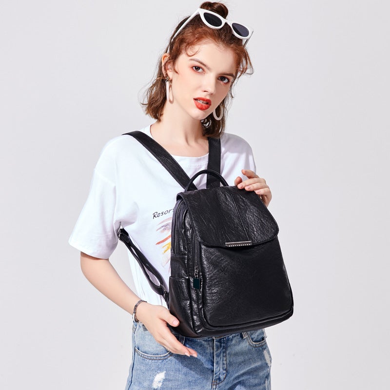 Backpack Women'S 2021 Travel New Fashion Trendy Soft Leather Anti-Theft Backpack Women'S Backpack Women'S Korean Style High School Bag - Image 4