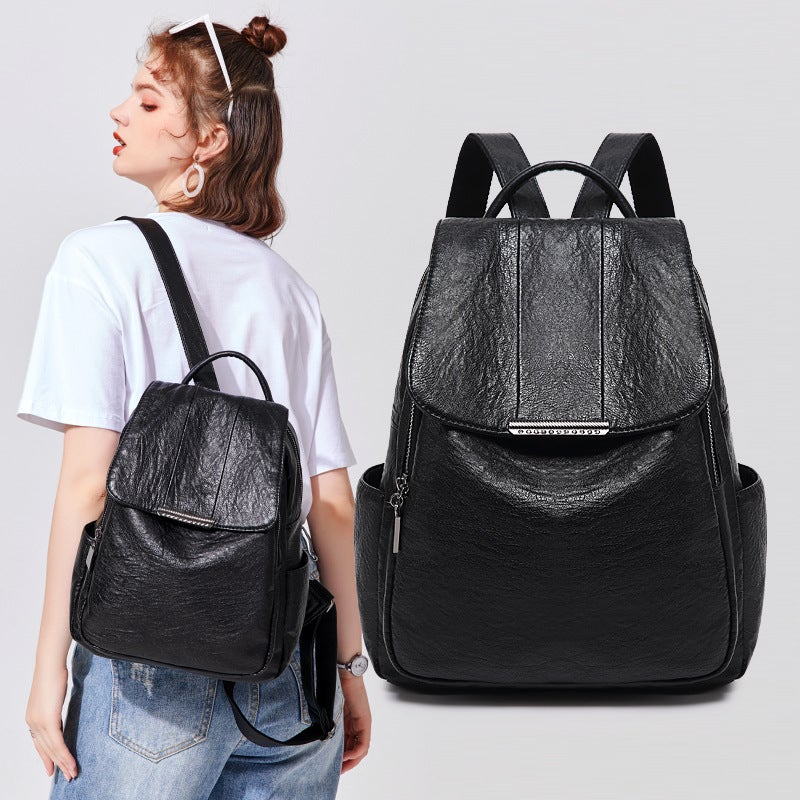 Backpack Women'S 2021 Travel New Fashion Trendy Soft Leather Anti-Theft Backpack Women'S Backpack Women'S Korean Style High School Bag - Image 3