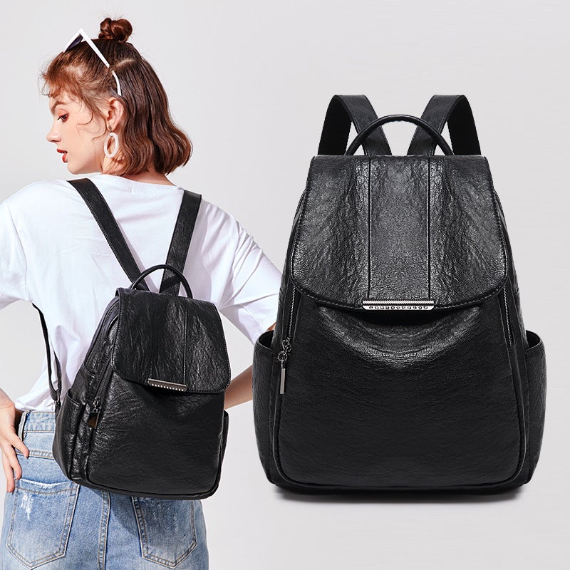 Backpack Women'S 2021 Travel New Fashion Trendy Soft Leather Anti-Theft Backpack Women'S Backpack Women'S Korean Style High School Bag - Image 2