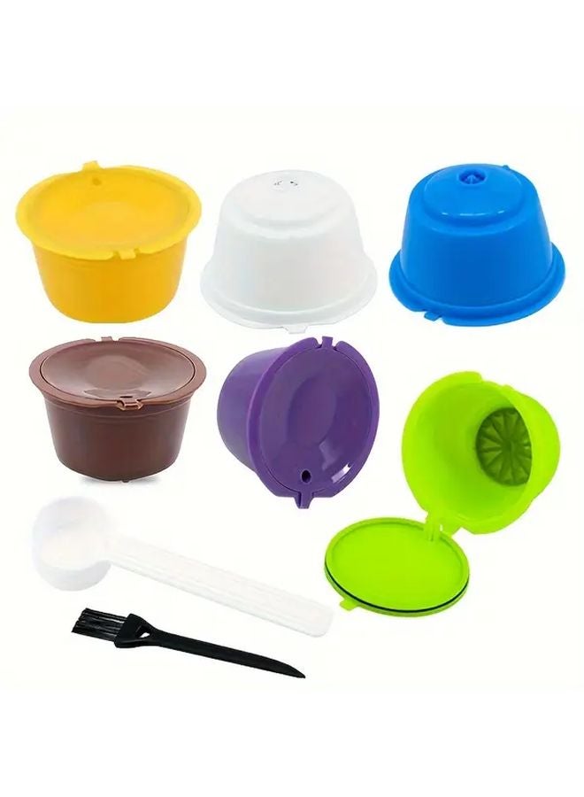 6 قطع أكواب فلتر قهوة قابلة لإعادة الاستخدام متعددة الألوان مع فرشة ملعقة من البلاستيك المتين سهل التنظيف - Image 1