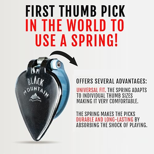 Black Mountain Light Gauge Thumb Picks for Acoustic Guitar, Electric Guitar, Ukulele, Banjo, and More - Spring Loaded Universal Fit for Medium to XL Thumbs - Premium Finger Picks - Image 5
