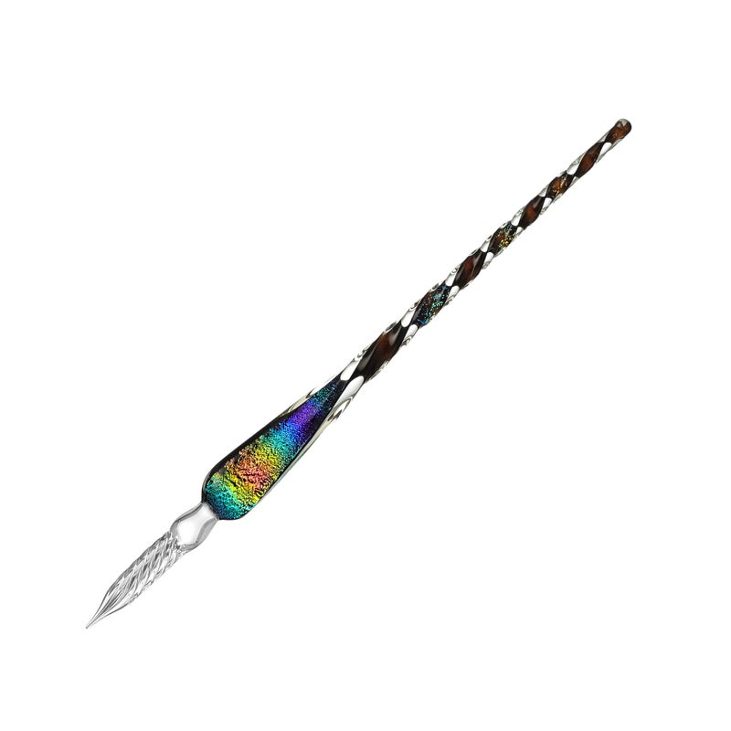 Molshine Handmade Glass Dip Pen Crystal Glass Pen Calligraphy Signature Pen Business Present-(black colorful) - Image 1