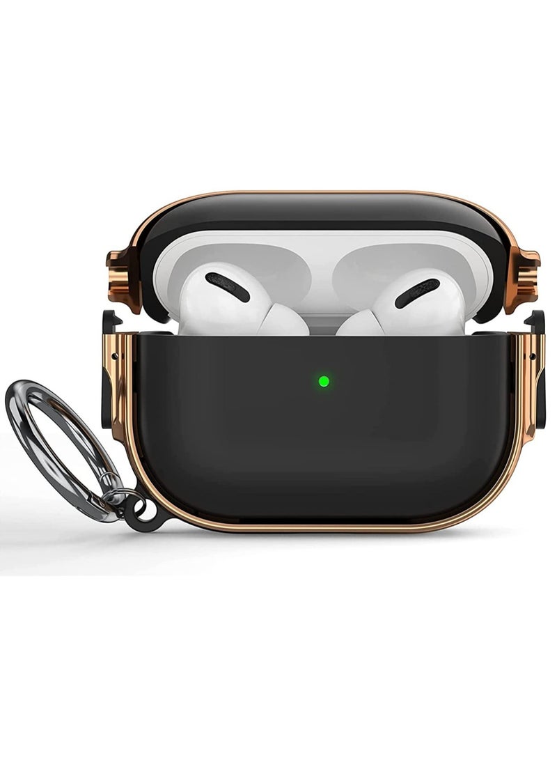 ELTRAZONE Electroplated Case for AirPods Pro 2nd generation 2022, Dual Side Secure Lock Full Body Shockproof Hard Shell Protective Case Cover with Keychain for AirPods Pro 2 (Black) - Image 1