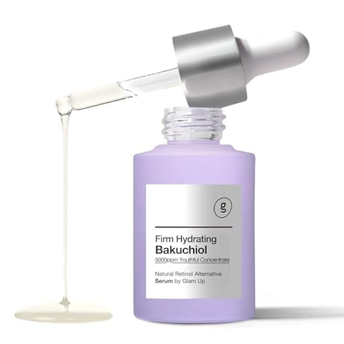 Glam Up Bakuchiol Serum & Hyaluronic Acid - Anti-Aging Retinol Alternative Serum, Blur Fine Lines, Anti-Wrinkles, Pore shrink and Soothing Pimples, Hydrate Facial Skin, Cruelty-Free (1.01 Fl Oz) - Image 1