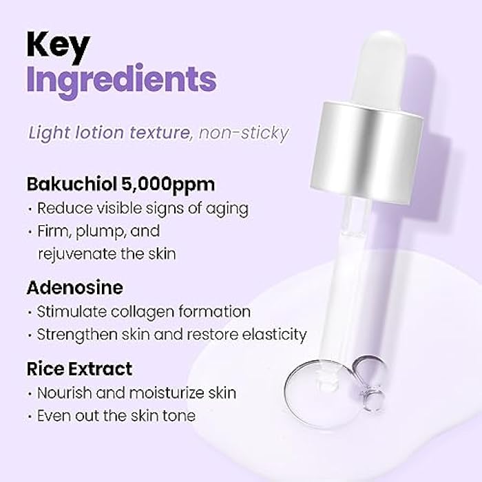 Glam Up Bakuchiol Serum & Hyaluronic Acid - Anti-Aging Retinol Alternative Serum, Blur Fine Lines, Anti-Wrinkles, Pore shrink and Soothing Pimples, Hydrate Facial Skin, Cruelty-Free (1.01 Fl Oz) - Image 5