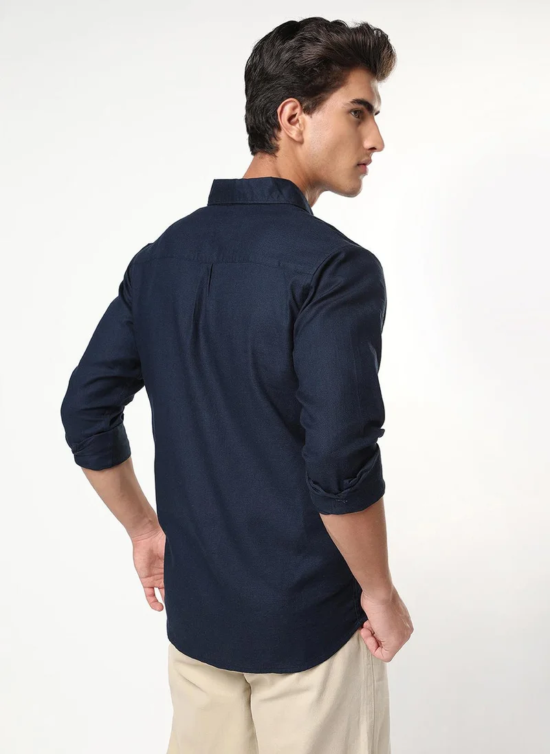 Urbano Fashion  Urbano Fashion Men's Navy Linen Blend Full Sleeve Relaxed Fit Casual Solid Shirt for Men | Best Price UAE