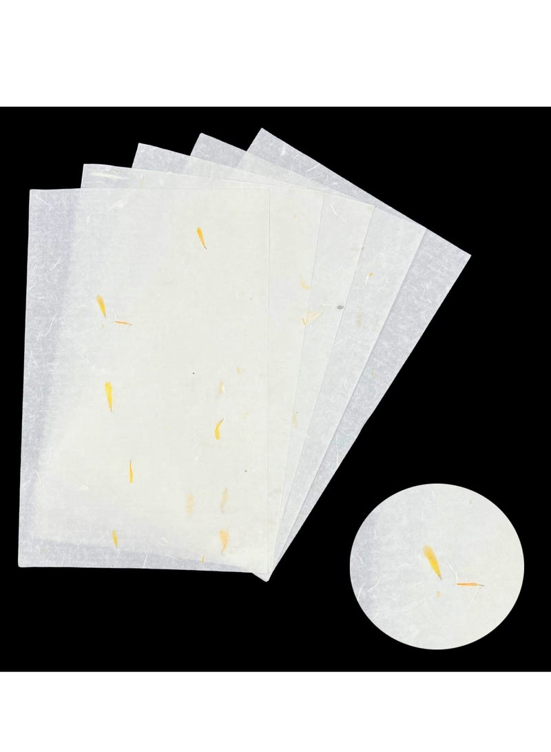 SYOSI 60 Pcs Mulberry Paper Sheets Real Flowers in Rice Paper for Art and Crafts Handmade Decoupage Vintage Craft Paper Sheets for Calligraphy Drawing Writing Art Decoupage Yellow Flower - Image 1