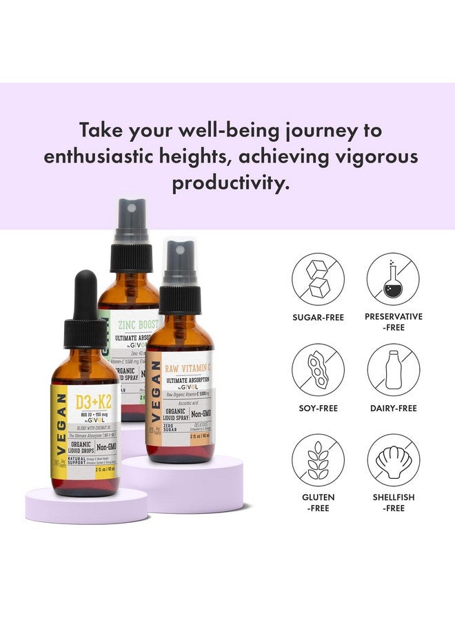 GIVOL Immunity Support Pack - Raw Vitamin C, D3 & K2 Liquid, Zinc Picolinate - Premium Heart Health Vitamins w/Essential Minerals, Antioxidant Properties, & Cardiovascular Benefits - 180 Days Supply - Image 2