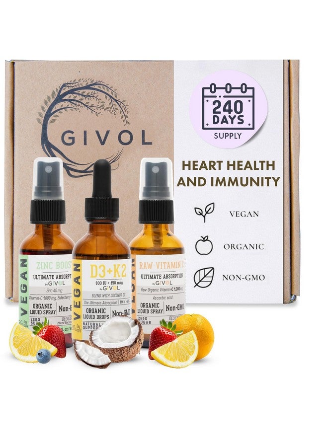 GIVOL Immunity Support Pack - Raw Vitamin C, D3 & K2 Liquid, Zinc Picolinate - Premium Heart Health Vitamins w/Essential Minerals, Antioxidant Properties, & Cardiovascular Benefits - 180 Days Supply - Image 1