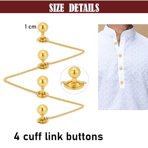 VAMA FASHIONS Golden Plated Bead Cufflinks Studs Tuxedo Shirt Suit Sherwani Blazer Coat kurta buttons for men Women - Image 3