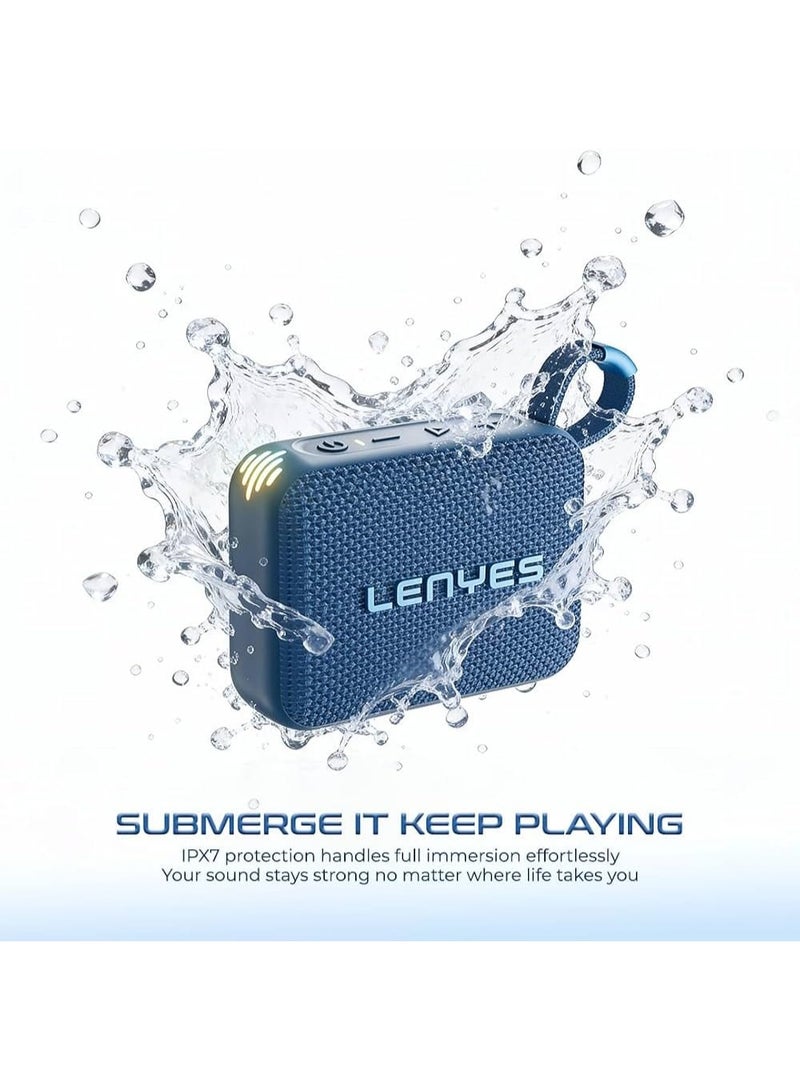 لينيس مكبر صوت بلوتوث صغير الحجم Lenyes S216 بقوة 6 واط مقاوم للماء بمعيار IPX7 صوت جهير عميق ستيريو TWS بلوتوث 5.3 يدعم بطاقة ذاكرة TF ومزود بحزام حمل صغير الحجم وخفيف الوزن أزرق - Image 3