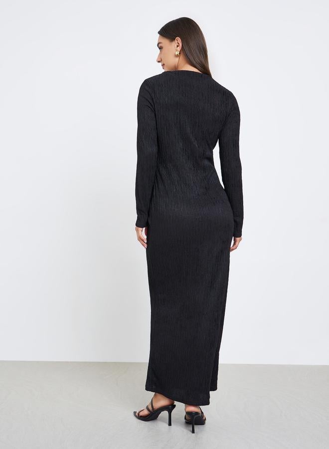 Styli Textured Maxi Dress with Buckle Waist Detail - Image 5