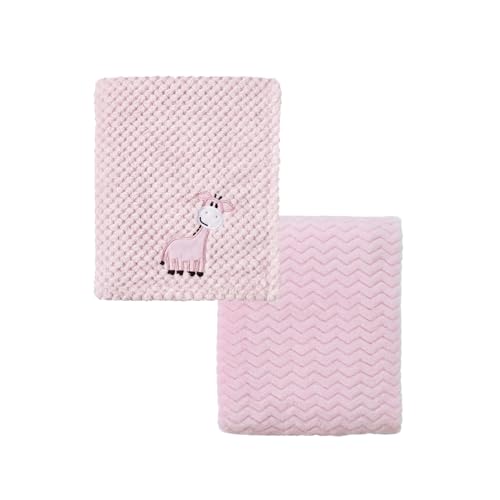 CREVENT 2Pcs 30X40 Cute Cozy Fluffy Warm Baby Blankets for Infants Toddlers Bedding Crib Cot Stroller Giraffe Pink - Image 1