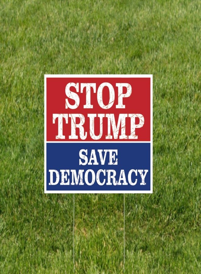 TUOCYERD Stop Trump Save Democracy Yard Sign Resist Hate Lawn Sign Anti Trump Sign Double Sided Corrugated Plastic Outdoor Weatherproof Signs With H Stake 18x12 Inch - Image 2