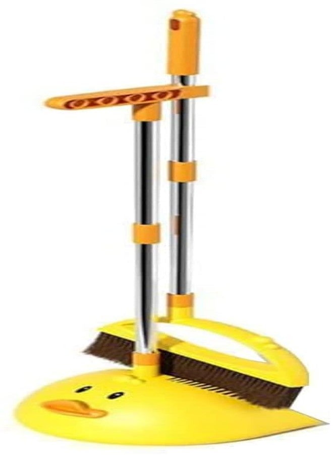 Hyever Cute Duck Cleaning Broom and Dustpan Set with Long Handle Stand Up Broom and Dustpan for Home Kitchen Room Office, Outdoor Indoor (Yellow) - Image 1