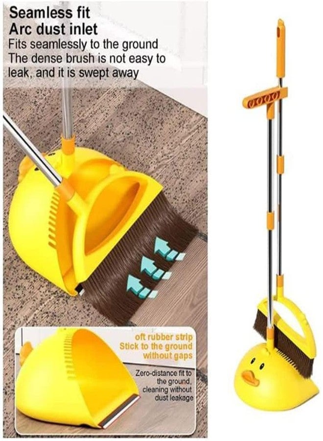 Hyever Cute Duck Cleaning Broom and Dustpan Set with Long Handle Stand Up Broom and Dustpan for Home Kitchen Room Office, Outdoor Indoor (Yellow) - Image 3