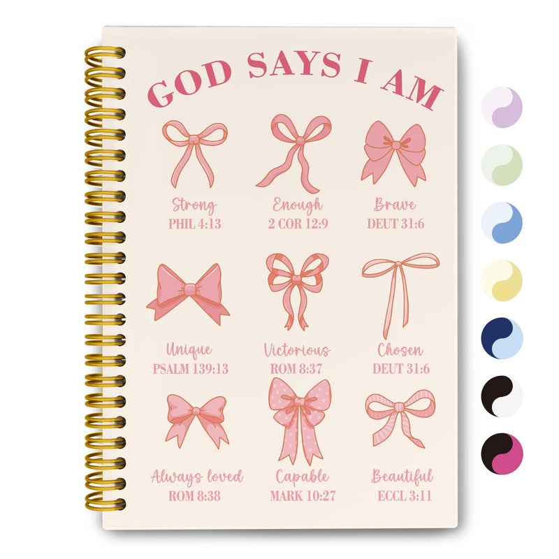 THDSE Bible Journal for Women, Christian Prayer Journal Pink Notebook Gifts for Teen Girls Kids, Bible Study Supplies, Coquette Preppy Bows Cute Church Faith Journaling Hardcover Spiral Notebook 5.5 X 8.3 - Image 1