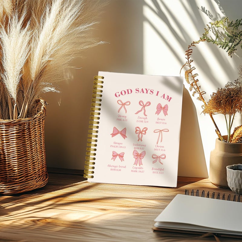 THDSE Bible Journal for Women, Christian Prayer Journal Pink Notebook Gifts for Teen Girls Kids, Bible Study Supplies, Coquette Preppy Bows Cute Church Faith Journaling Hardcover Spiral Notebook 5.5 X 8.3 - Image 5
