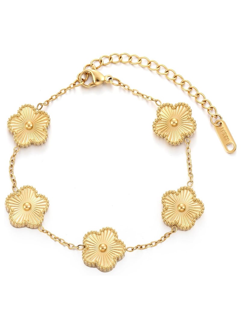 Julia Store 18K Gold Plated Stainless Steel Five Leaf Clover Lucky Luxury Bracelet for Women Jewelry Gifts for Women Gold Color - Image 1