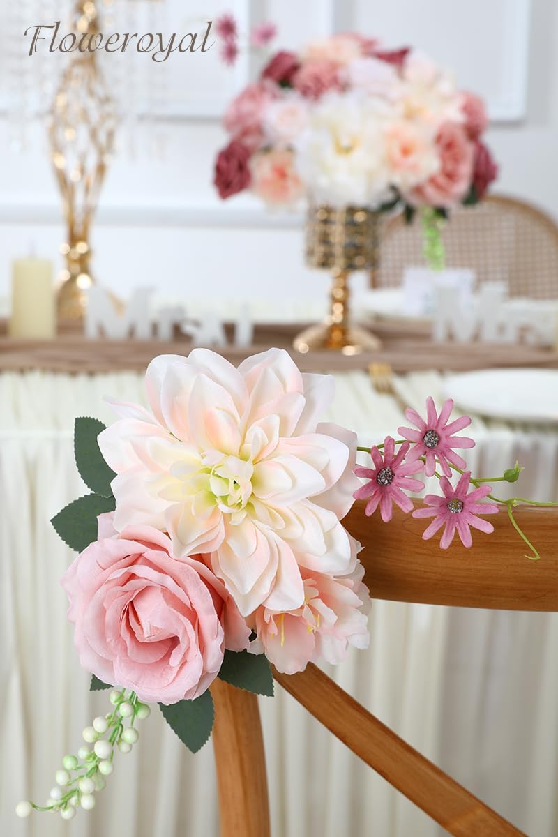 Floweroyal Artificial Flowers Combo Pink Flowers Mix Silk Flowers Dahlia Roses with Stems for DIY Wedding Bridal Bouquets, Baby Shower, Floral Arrangement, Table Centerpieces, Home Decorations - Image 4