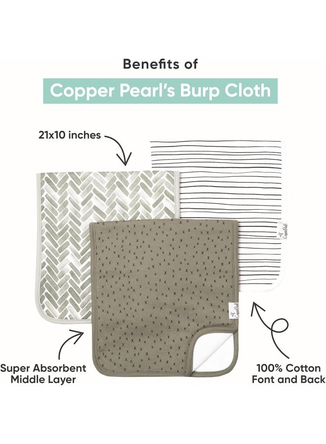 Copper Pearl Premium Baby Burp Cloths - 3-Pack Large Cotton Burp Cloths, Extra Soft Spit Up Rags with 3 Absorbent Layers, Perfect for Baby Boy and Baby Girl Gifts (21" x 10" Size, Black Basics Set) - Image 2