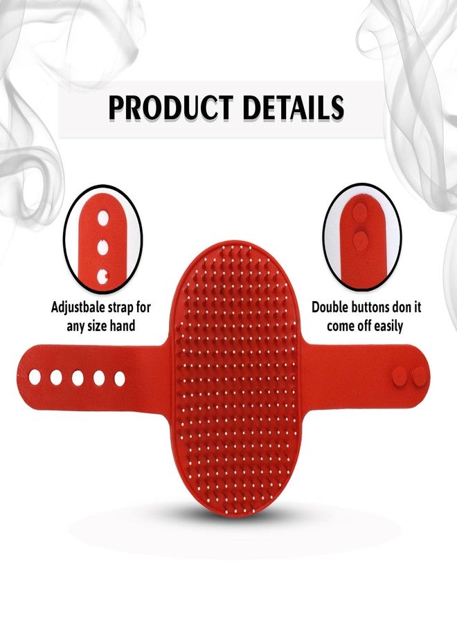 Plushmate Dog Bath Pin Gloves, Pet Hair Grooming Cleaning Brush Massage Removal Glove with Rejustable Circularity Handle for Cats and Dogs with Short Hair & Long Hair - Red - Image 4