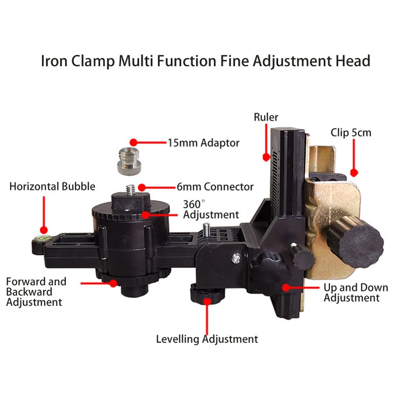 Fine Tuning Bracket Level Tool Adapter Multifunctional 360 Degree Rotation Telescoping Pole Cradle Head - Image 5