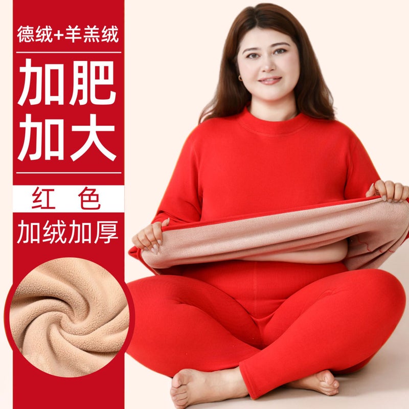 New Men'S Thermal Underwear Women'S Plus Size Fleece Thickened Lamb Wool Mid-Neck Set Autumn Clothes And Pants Winter - Image 1