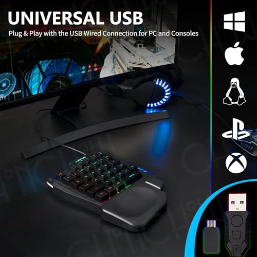 CHONCHOW لوحة مفاتيح الألعاب بيد واحدة CHONCHOW، 35 مفتاح، إضاءة LED قوس قزح، سلكية USB، مريحة مع مسند للمعصم، محمولة صغيرة، متوافقة مع PS4/PS5/Xbox/PC/لابتوب - Image 5