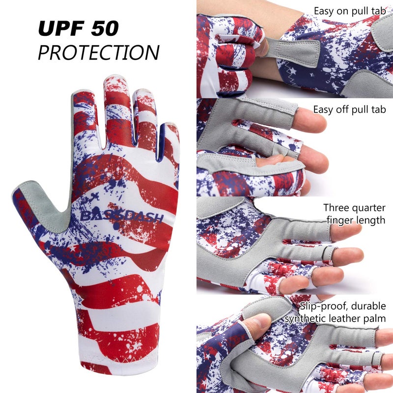 BASSDASH ALTIMATE Sun Protection Fingerless Fishing Gloves UPF 50+ Men’s Women’s UV Gloves for Kayaking Paddling Hiking Cycling Driving Shooting Training (Americana, M) - Image 3