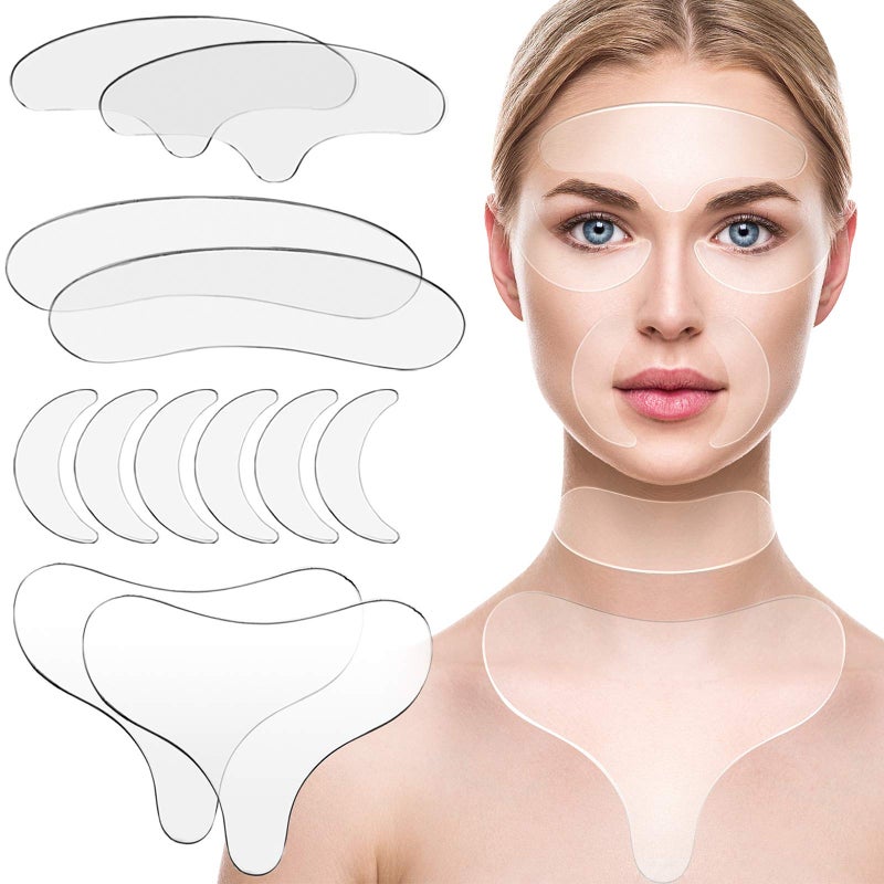 Satinior 12 Pieces Reusable Silicone Chest Pads Patch Silicone Neck Forehead Cleavage Eye Pad Set for Women Girls
