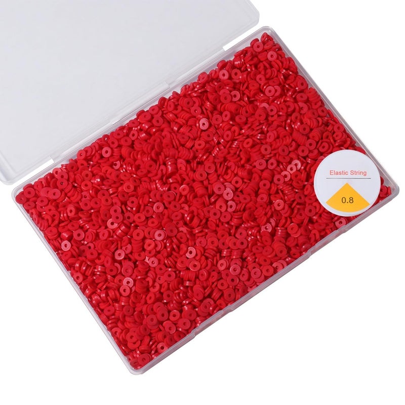 Yochus 4000pcs Red Clay Beads for Bracelet Making 6mm Flat Round Polymer Clay Beads Spacer for Jewelry Making Earring Bracelet DIY Crafts