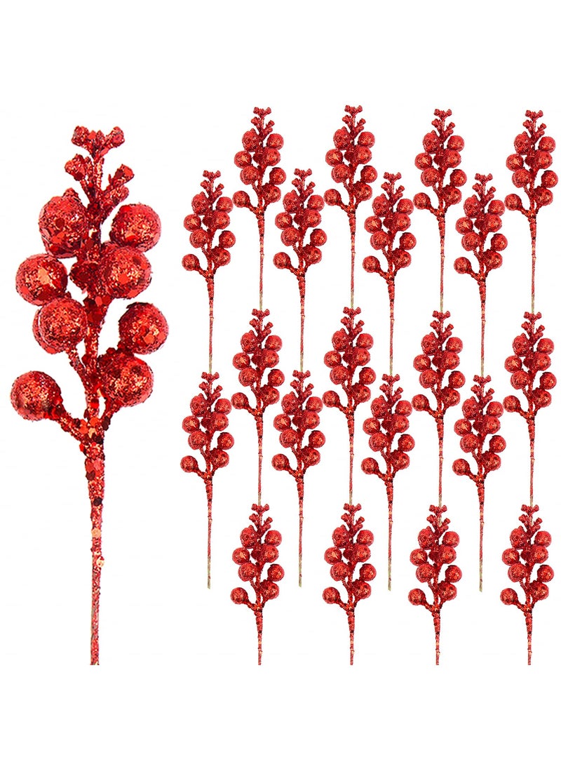 DIYASY DIYASY Artificial Red Berry Stems20 Pcs 78 Inch Glitter Christmas Tree Picks for Christmas Tree OrnamentsDIY Xmas Wreath Holiday and Home Decoration 