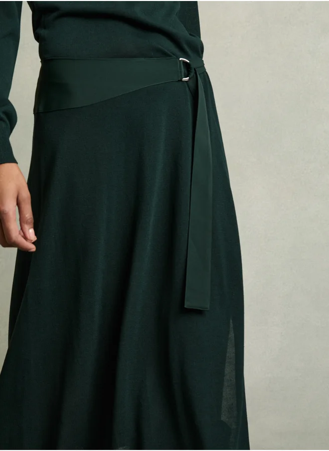 REISS Belted Knit Woven Dress