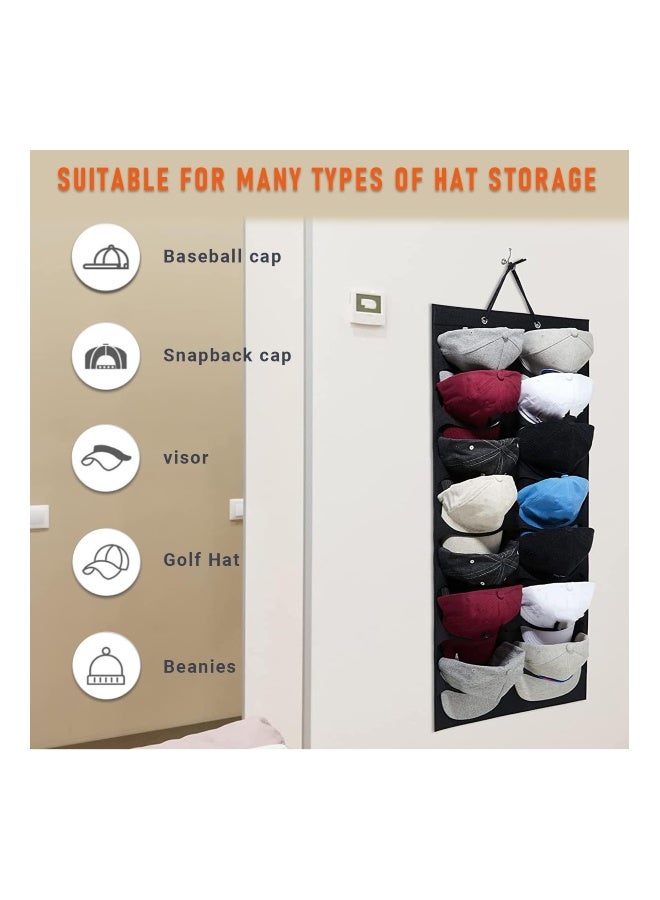 1 Pack Hat Racks for Baseball Caps, 14 Deep Pockets Double Row Foldable Felt Fabric, Over The Door Hat Organizer for Baseball Caps, Baseball Hat Rack for Wall or Closet, Baseball Hat Organizer  - Image 3