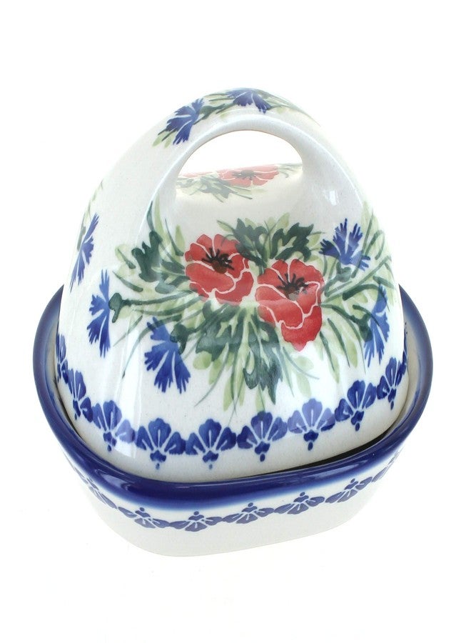 Blue Rose Pottery Blue Rose Polish Pottery - Cherry Red Bouquet Butter Dish - Fits 1 Stick - Butter Dish for Countertop Organization and Storage - Image 1