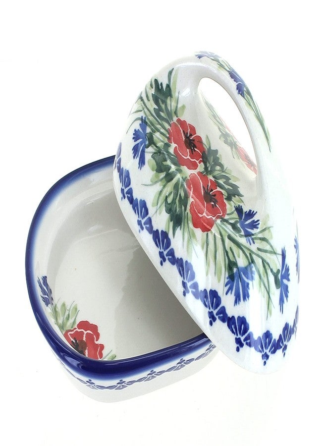 Blue Rose Pottery Blue Rose Polish Pottery - Cherry Red Bouquet Butter Dish - Fits 1 Stick - Butter Dish for Countertop Organization and Storage - Image 2