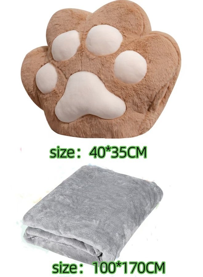JCB CHIC Blanket nap Cat paw throw pillow dual-use office good hand warmer pillow Car air conditioner 2-in-1 pillow（Cat paw pillow 40 x35CM+Blanket100 x170cm)  - Image 2