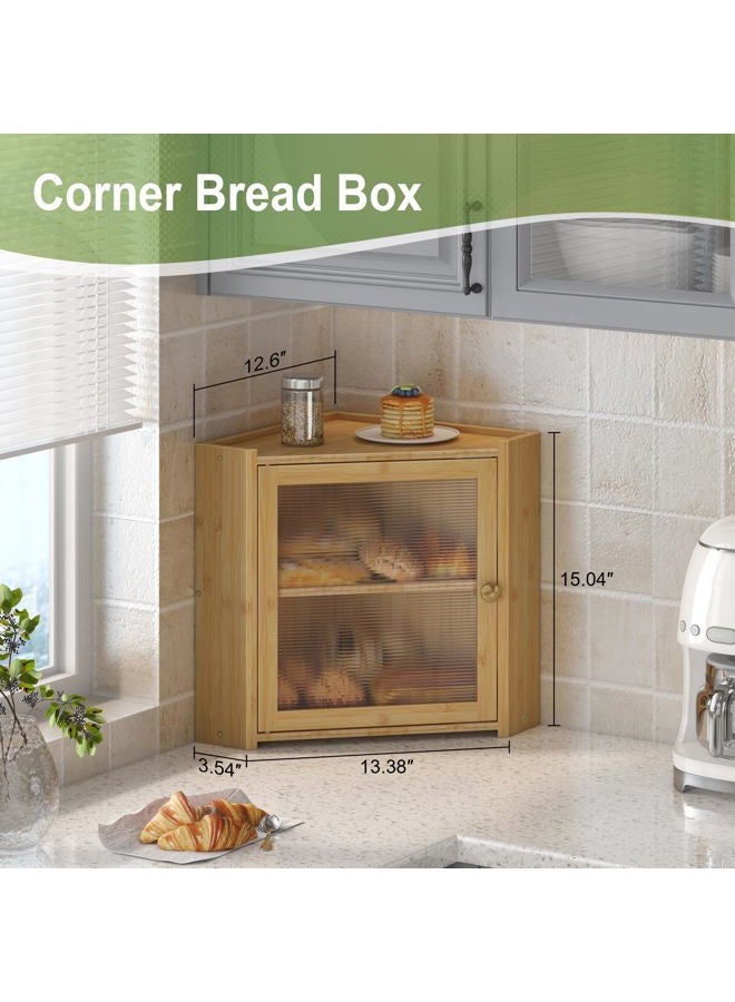 JANSNIMEN Corner Bread Box for Kitchen Countertop, Large Bread Container Storage Vintage Wooden Farmhouse Bread Box with Window for Homemade Bread Holder (Bamboo) - Image 2
