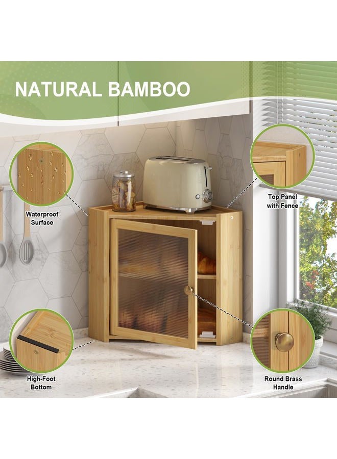 JANSNIMEN Corner Bread Box for Kitchen Countertop, Large Bread Container Storage Vintage Wooden Farmhouse Bread Box with Window for Homemade Bread Holder (Bamboo) - Image 5