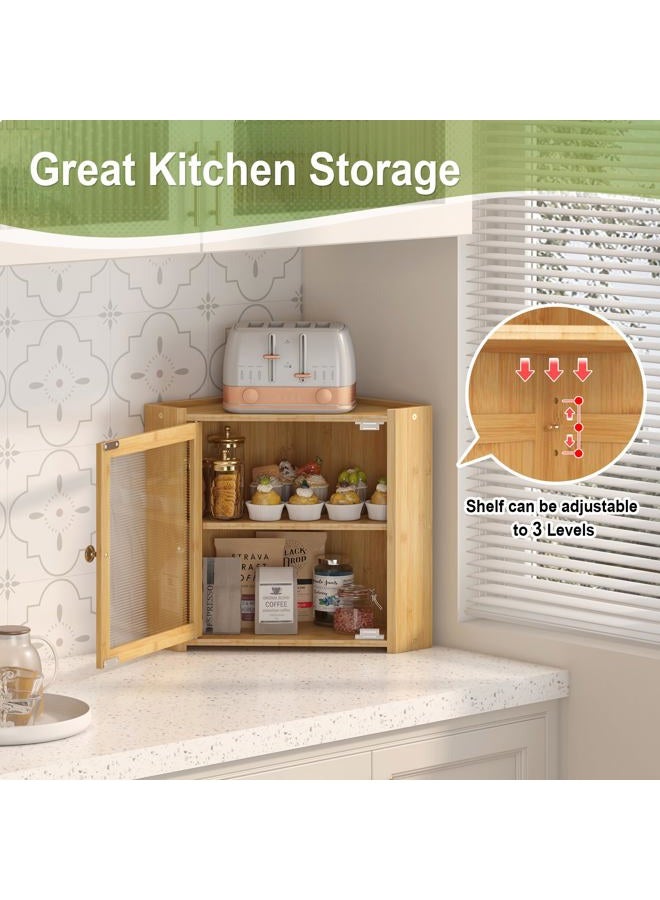 JANSNIMEN Corner Bread Box for Kitchen Countertop, Large Bread Container Storage Vintage Wooden Farmhouse Bread Box with Window for Homemade Bread Holder (Bamboo) - Image 3