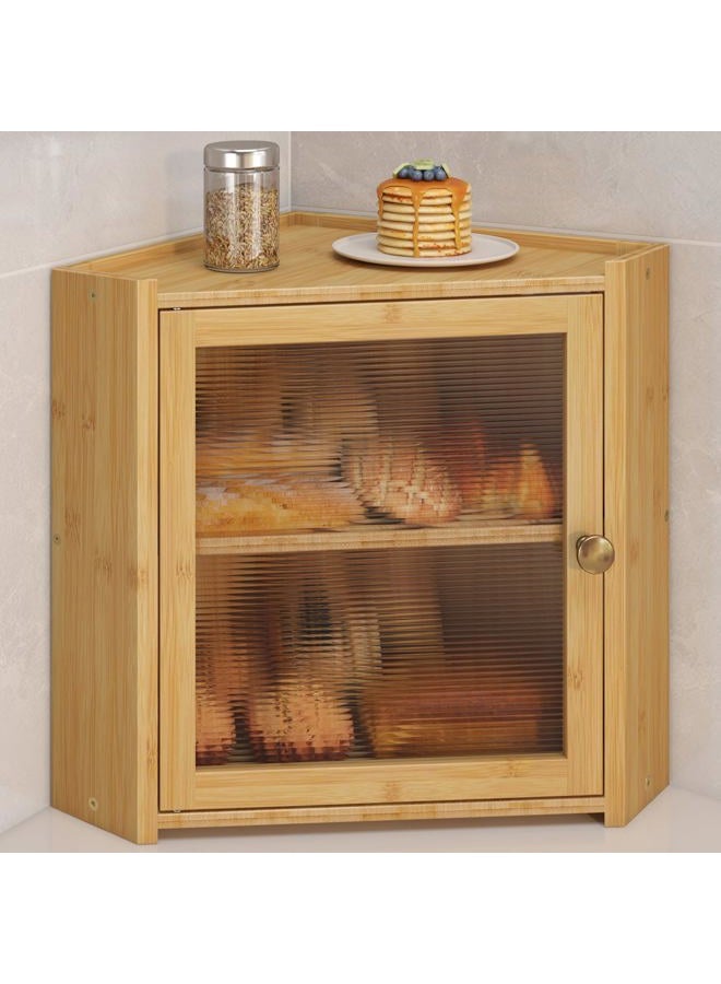 JANSNIMEN Corner Bread Box for Kitchen Countertop, Large Bread Container Storage Vintage Wooden Farmhouse Bread Box with Window for Homemade Bread Holder (Bamboo) - Image 1