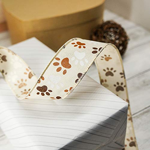CT CRAFT LLC Ivory Canvas Dog Paw Wired Ribbon 1.5 Inch x 10 Yards for Christmas Home Decor Tree Topper Bow Gift Wrapping DIY Crafts Wreath Garland - Image 3