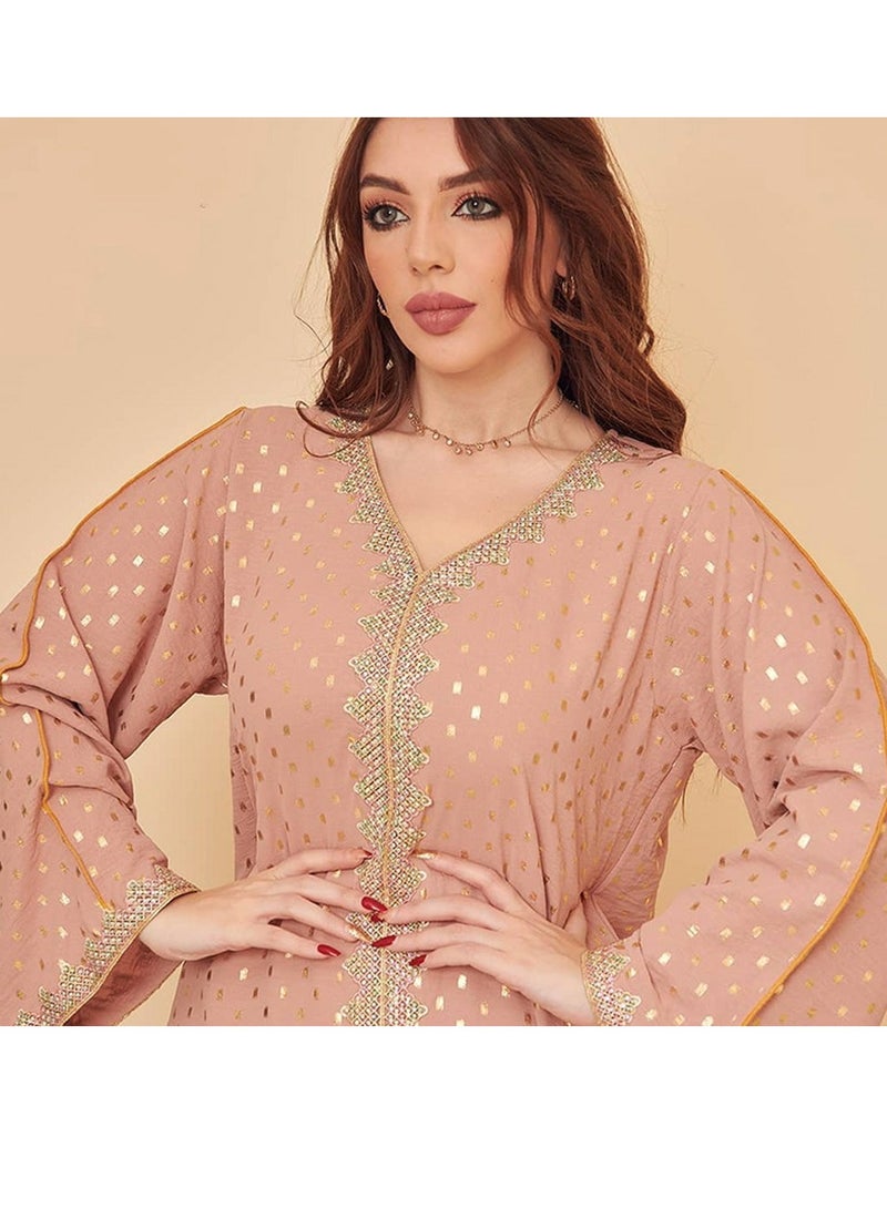 إسكدنيا السيدات فضفاضة تناسب رداء الموضة طباعة المسلمة العادية طويلة أبايا فستان الوردي - Image 2