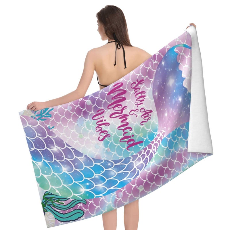 COMFAR Mermaid Microfiber Beach Towels for Girls/Kids Personalized Beach Towels for Toddler/Baby, Cute Beach Towel, Thin Quick Dry Pool Towel 30"x 60" - Image 2
